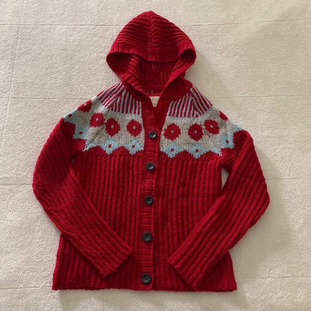 Old Navy Red Hooded Cardigan Sweater
